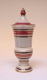 Vintage Italian Raymor White Glazed Ceramic Lidded Jar in Pink, Black, and Gold - Image 2