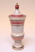Vintage Italian Raymor White Glazed Ceramic Lidded Jar in Pink, Black, and Gold - Image 3