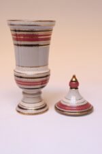 Vintage Italian Raymor White Glazed Ceramic Lidded Jar in Pink, Black, and Gold - Image 4