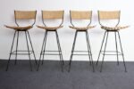 Set of Four Vintage Rush and Iron Swiveling Bar Stools by Arthur Umanoff - Image 5