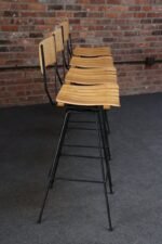 Set of Four Vintage Rush and Iron Swiveling Bar Stools by Arthur Umanoff - Image 3