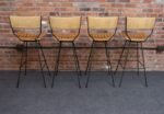 Set of Four Vintage Rush and Iron Swiveling Bar Stools by Arthur Umanoff - Image 8