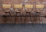 Set of Four Vintage Rush and Iron Swiveling Bar Stools by Arthur Umanoff - Image 9