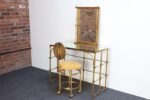 Hollywood Regency Gilt Metal Rope-Tied Mirrored Vanity with Chair on Casters - Image 2