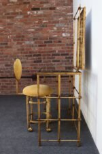 Hollywood Regency Gilt Metal Rope-Tied Mirrored Vanity with Chair on Casters - Image 5