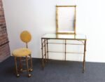 Hollywood Regency Gilt Metal Rope-Tied Mirrored Vanity with Chair on Casters - Image 7