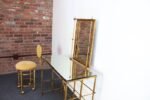 Hollywood Regency Gilt Metal Rope-Tied Mirrored Vanity with Chair on Casters - Image 13