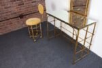 Hollywood Regency Gilt Metal Rope-Tied Mirrored Vanity with Chair on Casters - Image 11