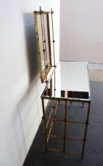 Hollywood Regency Gilt Metal Rope-Tied Mirrored Vanity with Chair on Casters - Image 14