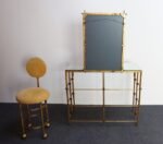 Hollywood Regency Gilt Metal Rope-Tied Mirrored Vanity with Chair on Casters - Image 8