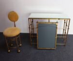 Hollywood Regency Gilt Metal Rope-Tied Mirrored Vanity with Chair on Casters - Image 10