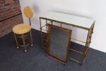 Hollywood Regency Gilt Metal Rope-Tied Mirrored Vanity with Chair on Casters - Image 12
