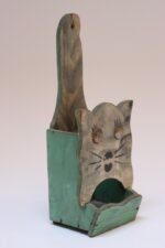 Vintage Folk Art Carved "Cat" Mint Green Matchbook Holder - Image 3