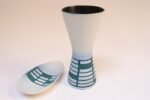 Vintage German Ceramic Diabolo Vase and Dish Set in Teal and White by Steuler - Image 4