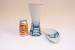 Vintage German Ceramic Diabolo Vase and Dish Set in Teal and White by Steuler - Image 6