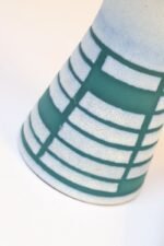 Vintage German Ceramic Diabolo Vase and Dish Set in Teal and White by Steuler - Image 8