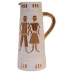Italian Terracotta Gold Glazed Incised Figural Pitcher by Fratelli Fanciullacci