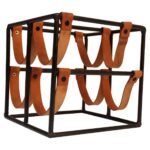 Vintage Arthur Umanoff Iron and Leather Four-Bottle Wine Rack