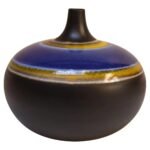 Vintage Italian Oversized Ceramic Vase with Blue and Yellow Glazed Banding