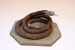 Vintage Folk Art Hand-Carved Wood and Bottlecap Snake on Octagonal Base - Image 2