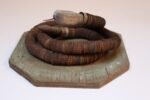 Vintage Folk Art Hand-Carved Wood and Bottlecap Snake on Octagonal Base - Image 5