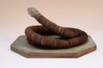 Vintage Folk Art Hand-Carved Wood and Bottlecap Snake on Octagonal Base - Image 4