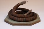 Vintage Folk Art Hand-Carved Wood and Bottlecap Snake on Octagonal Base - Image 3
