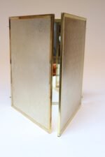 Hollywood Regency- Style Brass and Silver Brocade Trifold Table / Vanity Mirror - Image 4