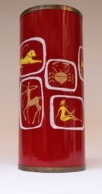 Italian Modernist "Zodiac" Red Umbrella Stand in Enamel and Brass by SIVA - Image 2