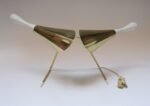 Mid-Century Brass and Painted Metal Twin Shade Table Lamp Attributed to Laurel - Image 5
