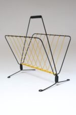 Vintage French Modern Yellow and Black Wire Magazine Rack - Image 2
