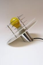 Vintage Italian Oblique Asymmetrical "Disk" Table Lamp in Chrome and Metal - Image 2