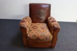 French Deco Club Chair in Leather and Anatolian Turkish Kilim Upholstery - Image 6
