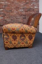French Deco Club Chair in Leather and Anatolian Turkish Kilim Upholstery - Image 12