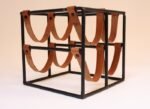 Vintage Arthur Umanoff Iron and Leather Four-Bottle Wine Rack - Image 6