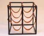 Vintage Arthur Umanoff Iron and Leather Four-Bottle Wine Rack - Image 4