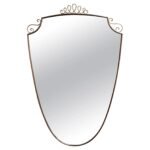 Brass Italian Modern Mirror with Coronet and Scroll Decoration after Gio Ponti