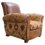 French Deco Club Chair in Leather and Anatolian Turkish Kilim Upholstery