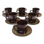 Set of Six Vintage Franciscan "Madeira" Pottery Earthernware Teacups / Coffee Mugs With Saucers
