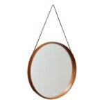 Vintage Italian Round Maple Wall Mirror with Original Leather Strap