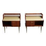 Pair of Vintage Italian Rosewood and Brass Two-Tier Nightstands / Bedside Tables