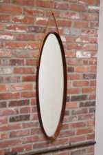 Vintage Italian Oval Walnut Wall Mirror with Original Rope Strap - Image 2