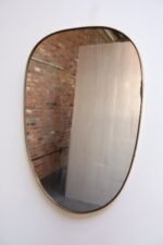 Vintage Italian Distressed Oblong Wall Mirror with Brass Frame after Gio Ponti - Image 3