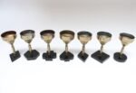 Set of Seven Vintage Trench Art Brass Goblets with Bakelite Card Suit Bases - Image 5