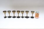 Set of Seven Vintage Trench Art Brass Goblets with Bakelite Card Suit Bases - Image 12
