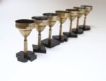 Set of Seven Vintage Trench Art Brass Goblets with Bakelite Card Suit Bases - Image 7