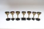 Set of Seven Vintage Trench Art Brass Goblets with Bakelite Card Suit Bases - Image 2