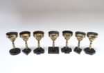 Set of Seven Vintage Trench Art Brass Goblets with Bakelite Card Suit Bases - Image 3