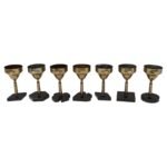 Set of Seven Vintage Trench Art Brass Goblets with Bakelite Card Suit Bases