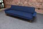 Vintage Italian Modernist Sculptural Sofa in Blue Tweed with Brass Tapered Legs - Image 11